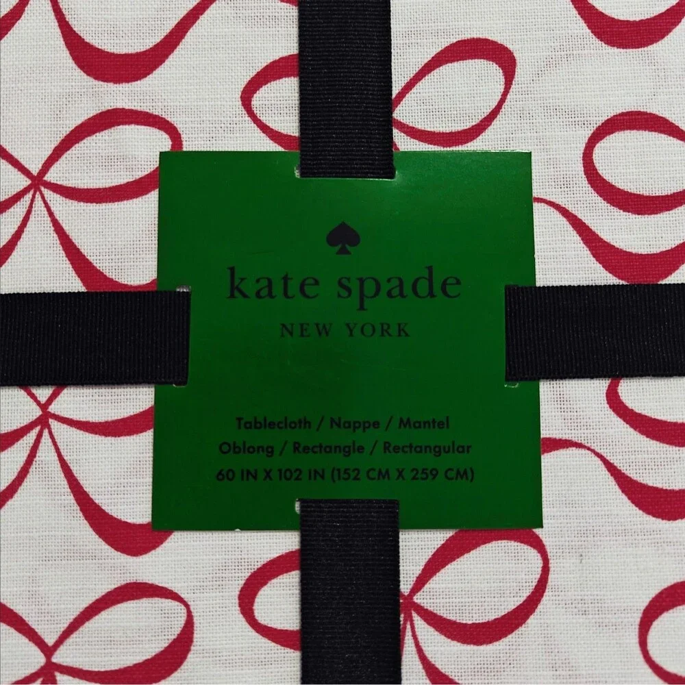 NEW Kate Spade Red Bows Tablecloth 60 X 102 Oblong White Valentines Christmas